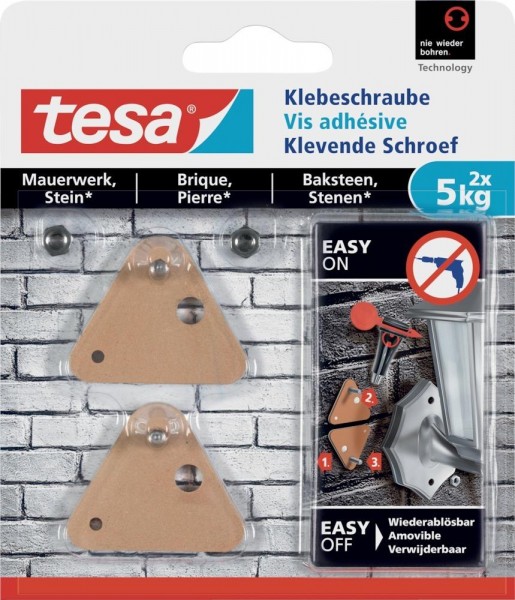 tesa Klebeschraube für Mauerwerk, Haftkraft 5kg pro Schraube