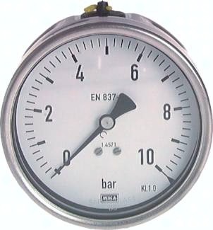 Manometer waagerecht Ø 63, 100 mm, Chemieausführung, Klasse 1.6 / 1.0