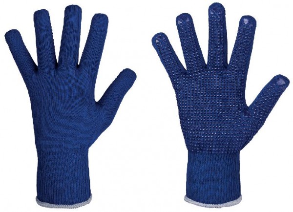 Feinstrickhandschuhe Polyester/Baumwolle blau, PVC-Noppen