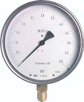 Feinmessmanometer senkrecht Ø 160 mm Chromnickelstahl/Messing, Klasse 0.6