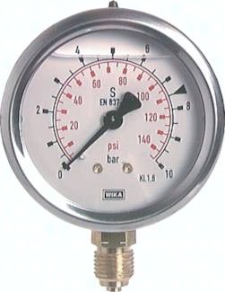 Glycerinmanometer senkrecht Ø 63 mm Chromnickelstahl/Messing, Klasse 1.6