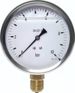 Glycerinmanometer senkrecht Ø 100 mm Chromnickelstahl / Messing, Eco-Line
