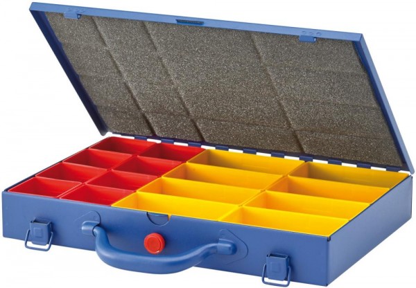 Metall-Sortimentskasten mit 16 auswechselbaren Kunststoff-Boxen