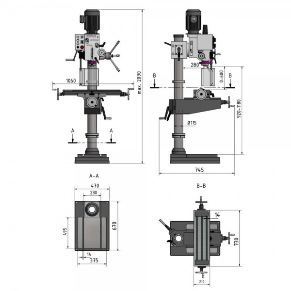 Säulen-Getriebebohrmaschine mit Kreuztisch Optimum OPTIdrill DH CT / CTP