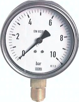 Manometer senkrecht Ø 100 mm Chromnickelstahl/Messing, Robust, Klasse 1.0