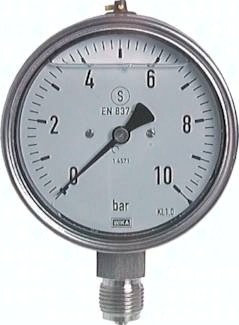 Glycerin-Sicherheitsmanometer senkrecht Ø 100 mm, Klasse 1.0