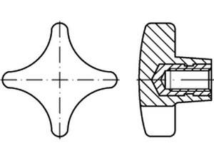 DIN 6335 Form K schwarz Kreuzgriffe, mit Gewindebuchse, Kunststoff