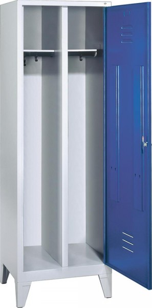 Garderobenschrank Serie Classic mit 150 mm hohen Füßen, Höhe 1850 mm, lichtgrau/enzianblau
