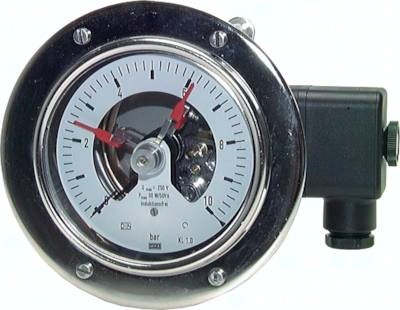 Kontaktmanometer waagerecht Ø 100, 160 mm Chromnickelstahl/Messing, Klasse 1.0