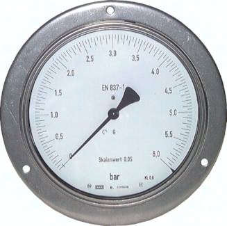 Feinmessmanometer waagerecht Ø 160 mm Chromnickelstahl/Messing, Klasse 0.6