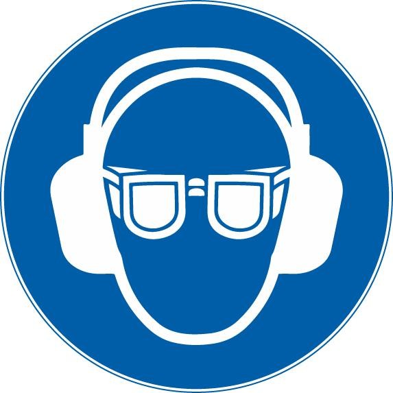 Gebotszeichen – Gehör- und Augenschutz benutzen