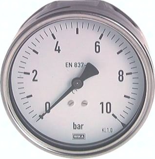 Manometer waagerecht Ø 100 mm Chromnickelstahl/Messing, Robust, Klasse 1.0