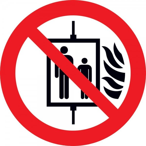 Verbotsschild - Aufzug im Brandfall nicht benutzen (rund)