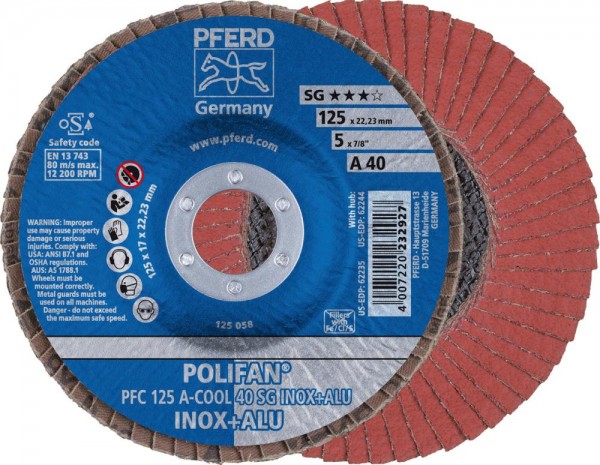 POLIFAN®-Fächerschleifscheibe A-COOL SG INOX + ALU, Ø 115 mm, 13300 min-1